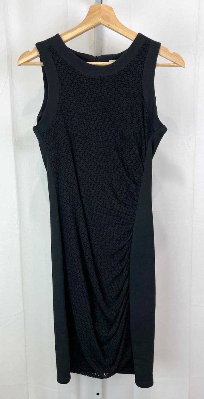 SEA New York 2 Sleeveless Sheath Dress Ruched Side Terry Knit Lace Front Black